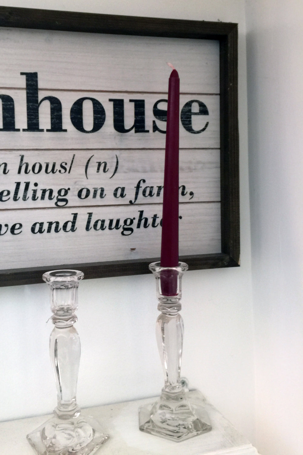 glass candle stick pair, vintage farmhouse decor