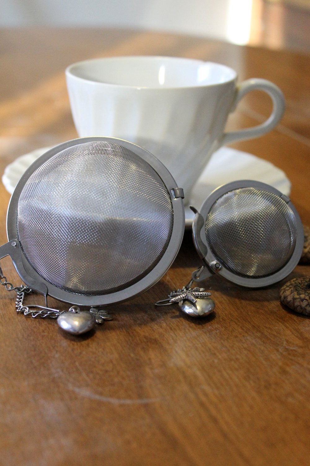 Tea Ball Infuser- large 3" Mesh tea ball- Sunflower and Heart charm ball - Lizzy Lane Farm Apothecary