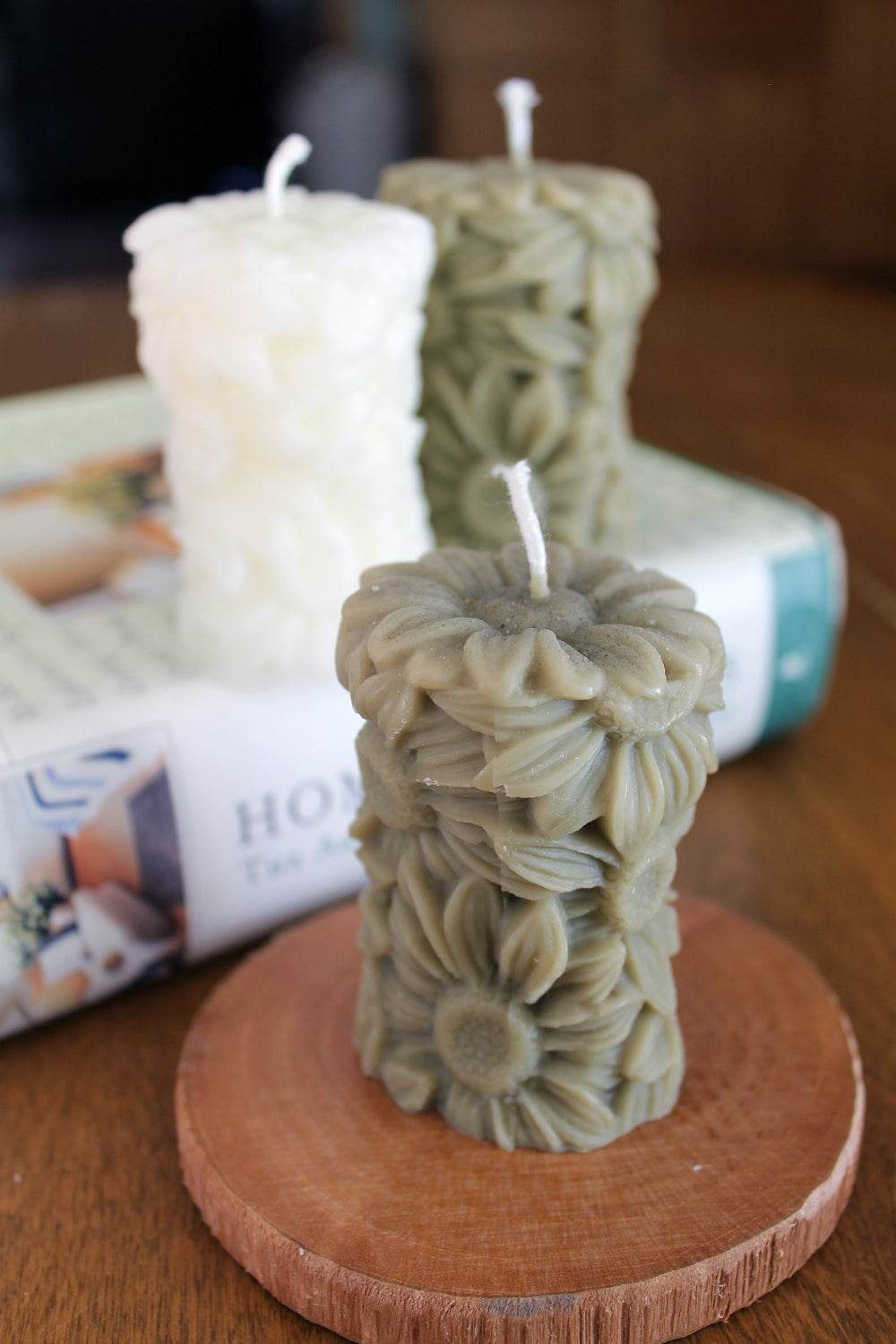 Genuine Bayberry Candle- Small Aster Pillar Candle - Lizzy Lane Farm Apothecary