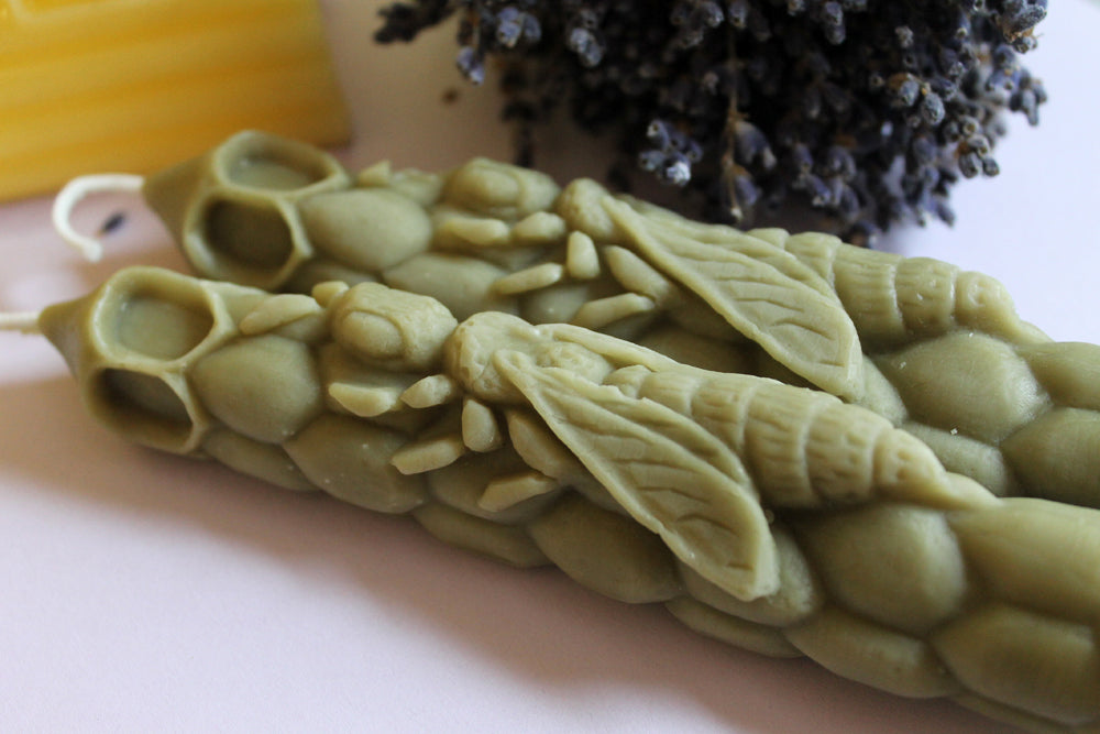 True Bayberry Candles-Bees on hive Taper Sculptured Candle | Real Bayberry Wax - Lizzy Lane Farm Apothecary