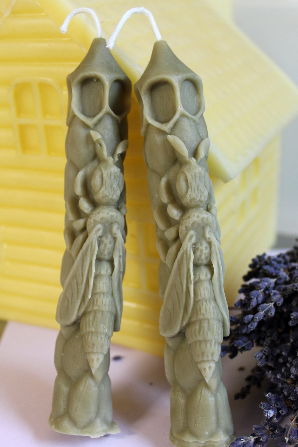 True Bayberry Candles-Bees on hive Taper Sculptured Candle | Real Bayberry Wax - Lizzy Lane Farm Apothecary
