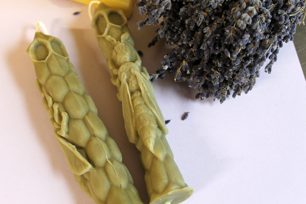 True Bayberry Candles-Bees on hive Taper Sculptured Candle | Real Bayberry Wax - Lizzy Lane Farm Apothecary