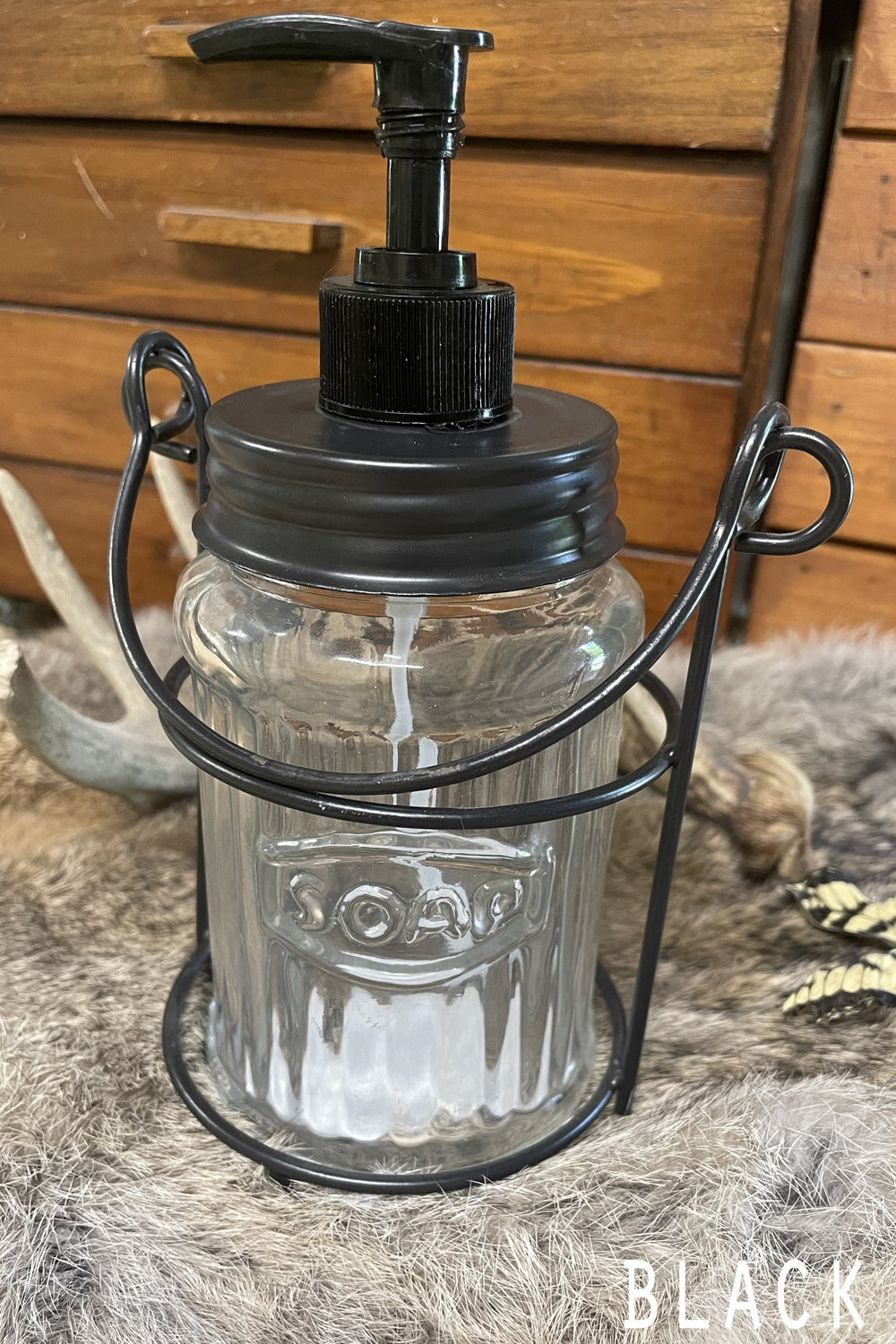 hoosier jar soap dispenser with wire jar holder