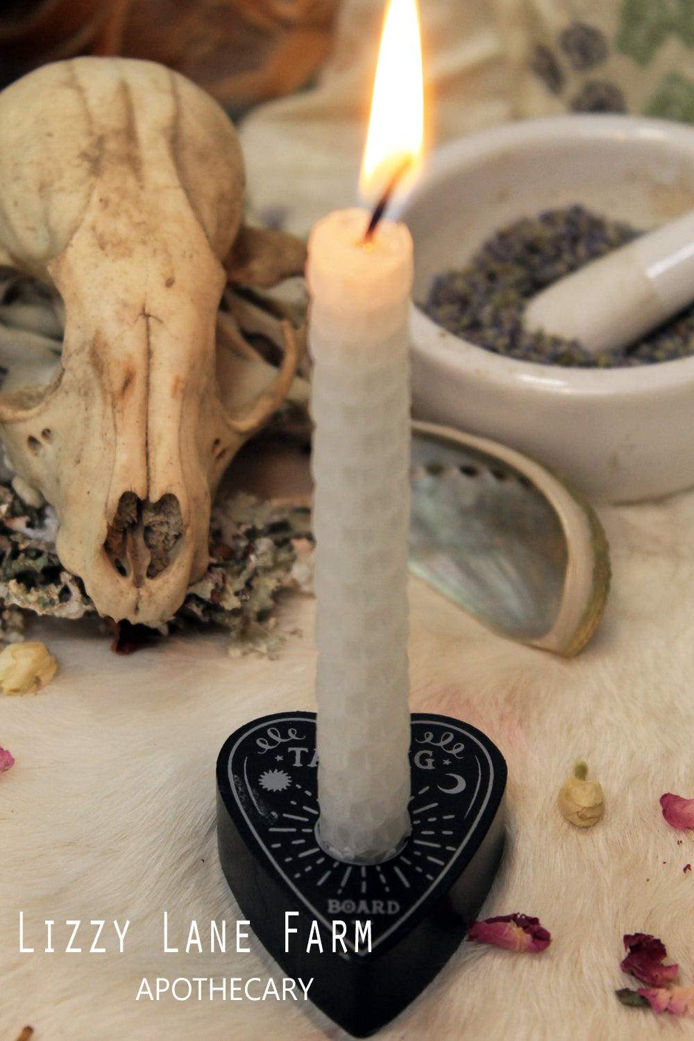 Hand-rolled Beeswax Ritual Candle Set with Planchette Ritual Candle Holder, Incense Matches