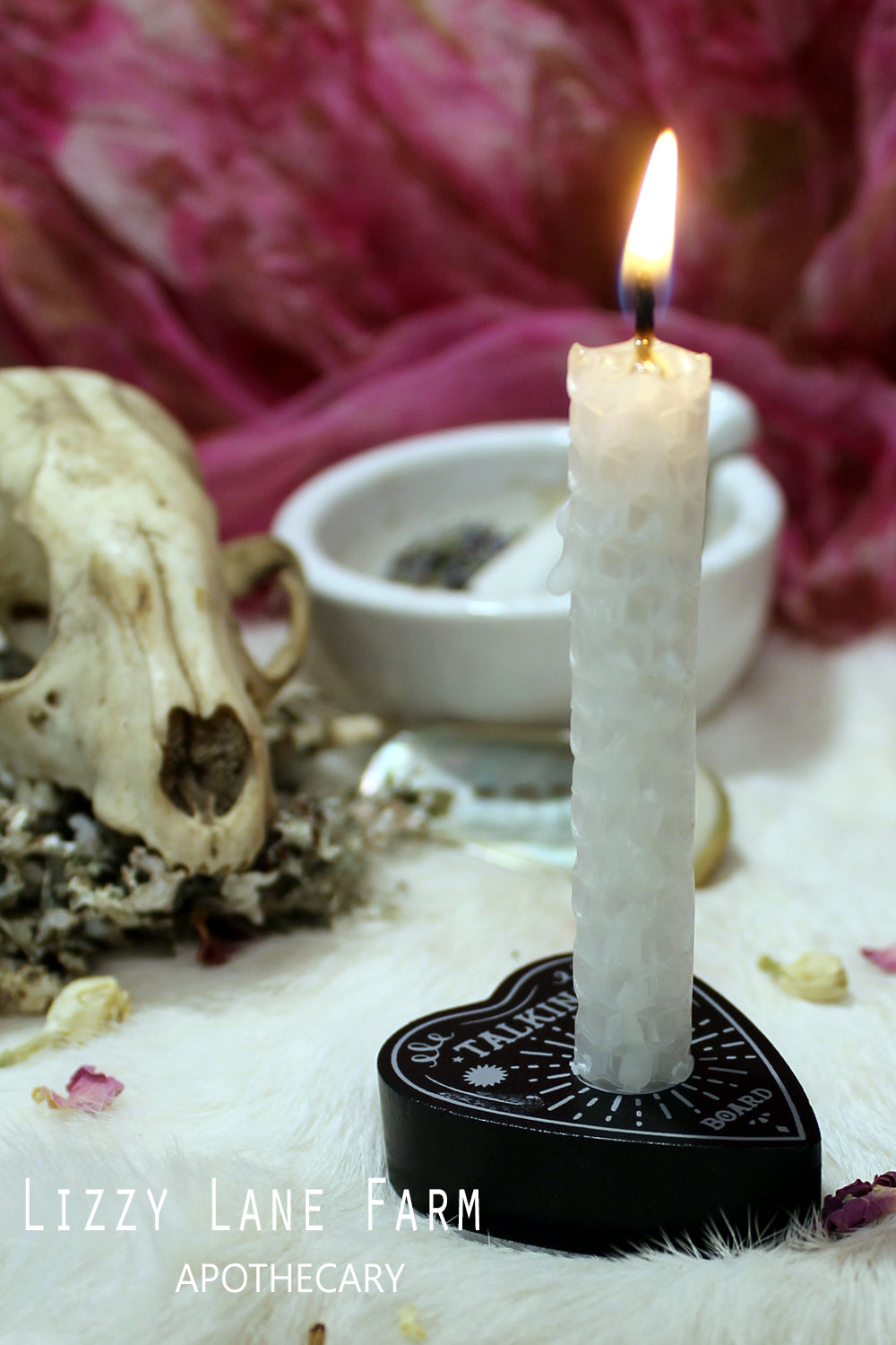 Hand-rolled Beeswax Ritual Candle Set with Planchette Ritual Candle Holder, Incense Matches