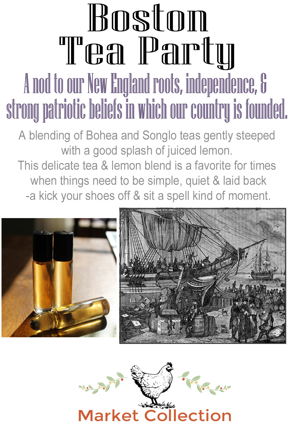 Personal Perfume Oil- BOSTON TEA PARTY. Black Teas & Lemon - Lizzy Lane Farm Apothecary