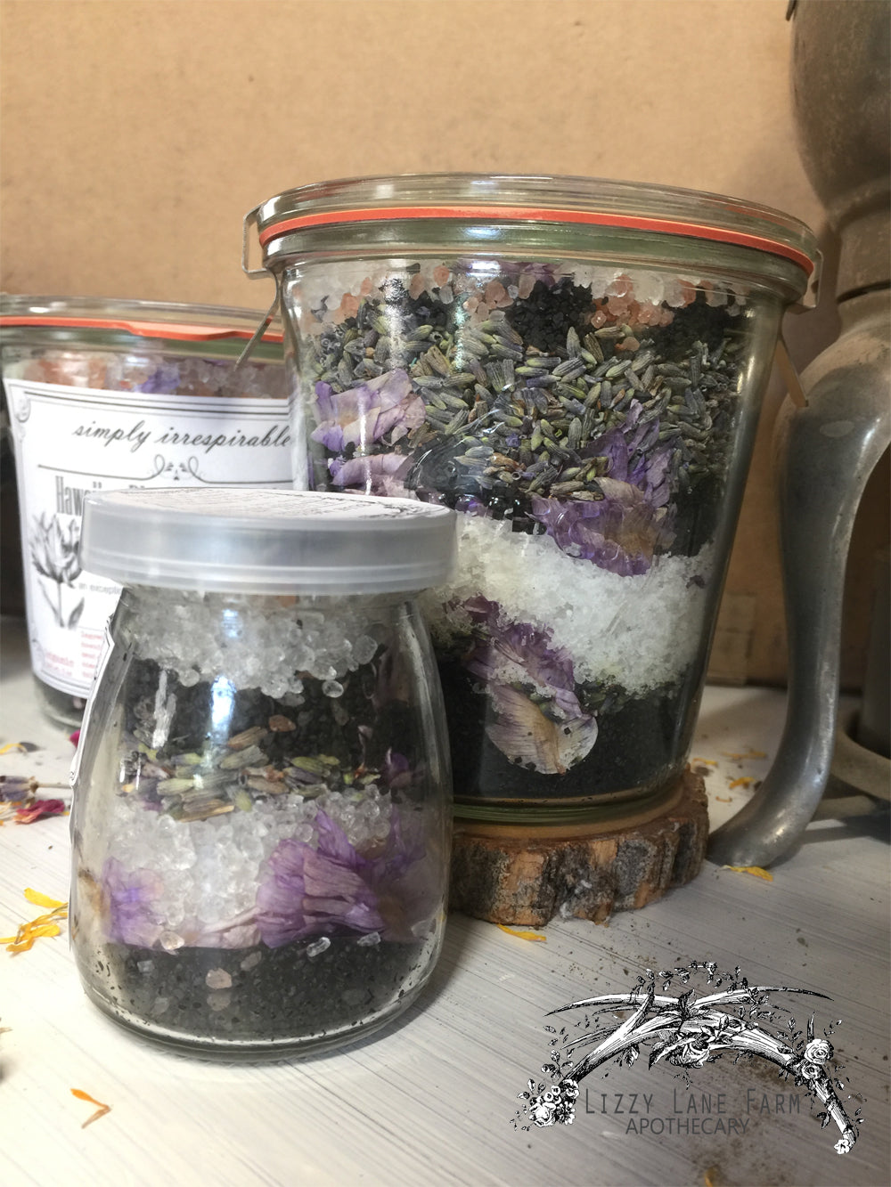 Hawaiian Black Lava Soaking Salts: Hazel-orchid, lemon, tangerine,eucalyptus, lavender tulip - Lizzy Lane Farm Apothecary