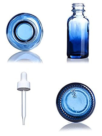 blue shaded boston roud bottles with dropper caps 1 ounce