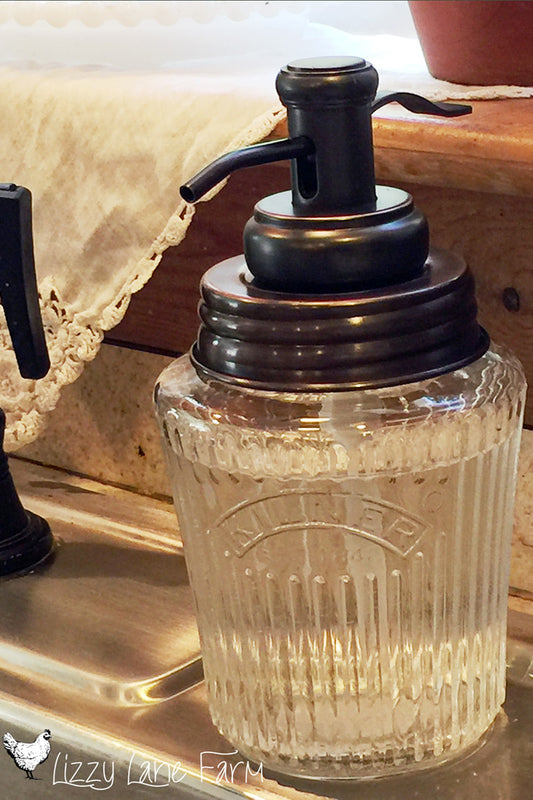 Bronze Antique Kilner Jar Soap Dispenser with Stainless Steel Lid in a Brushed Bronze finish and pump.