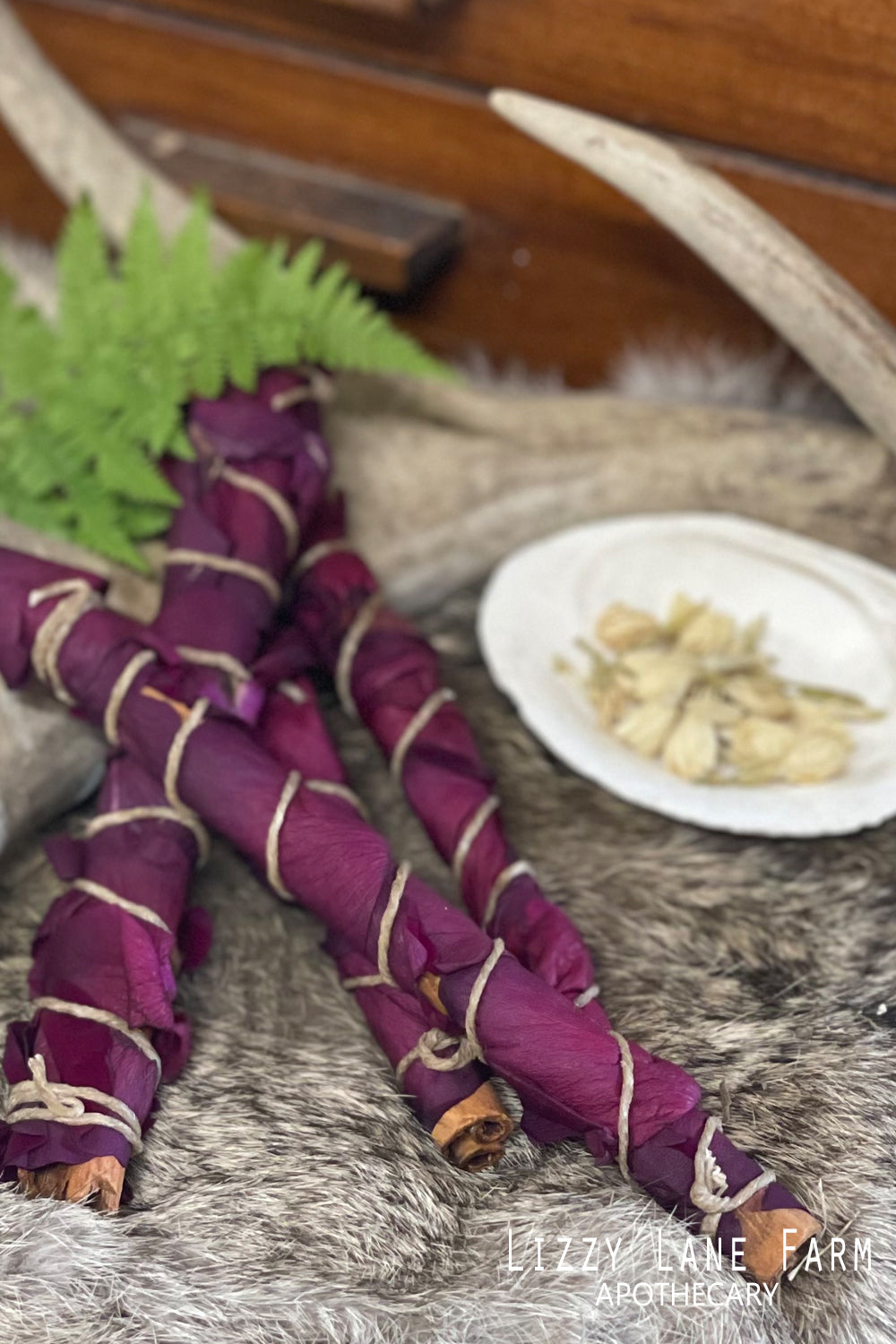 freshly made cinnamon and rose smudge sticks