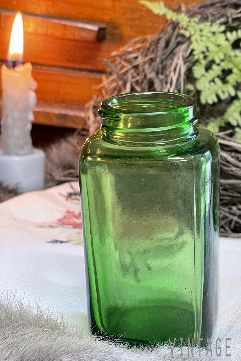 vintage green square apothecary bottle 2 oz