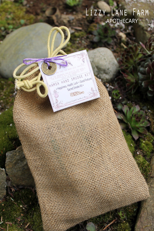 hamas hand smudge kit burlap bag.