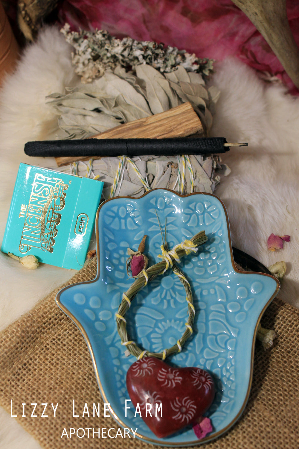 Hamsa Hand Smudge Kit | Brings it's owner happiness, luck, health, and good fortune.
