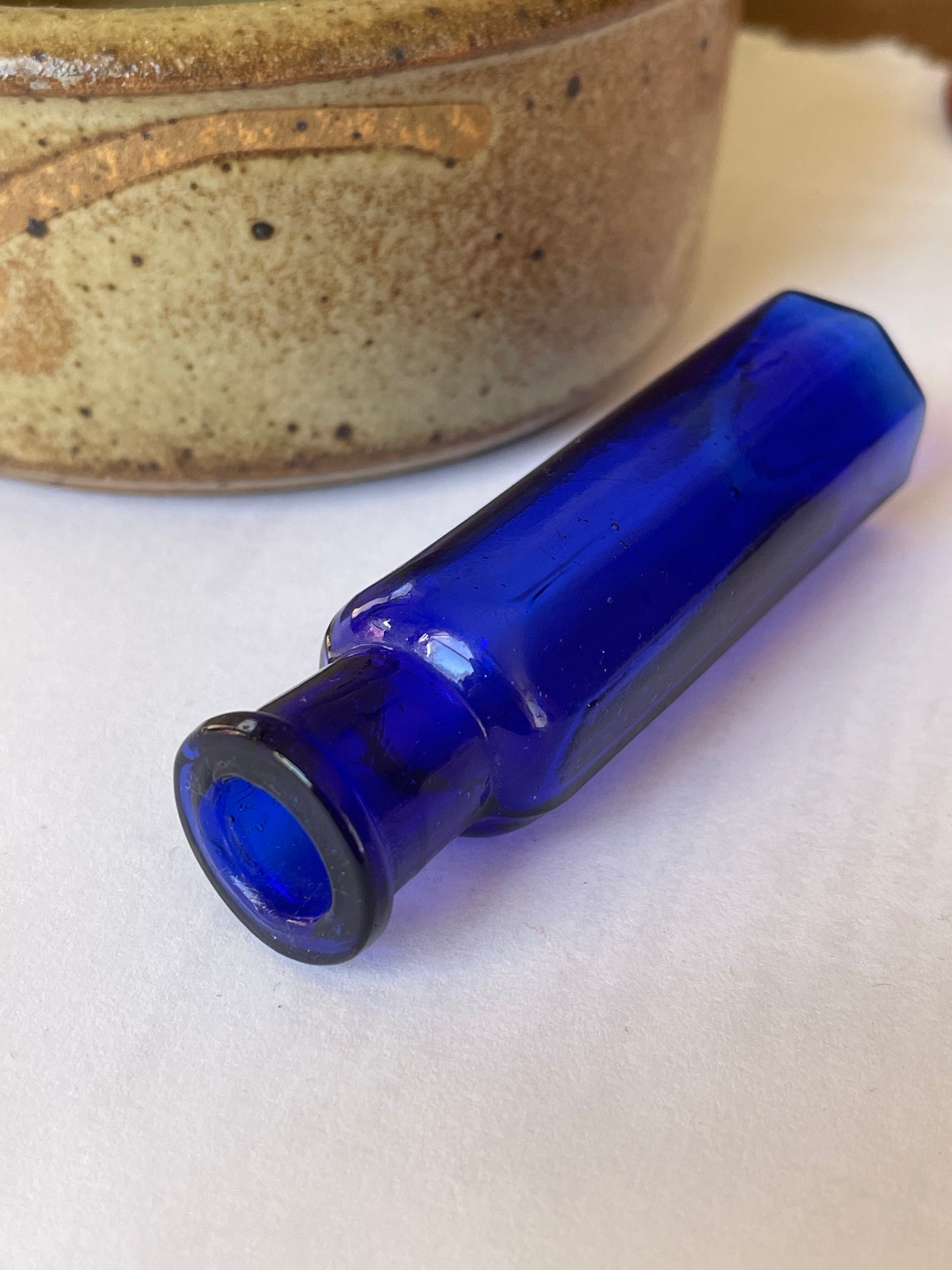 Antique octagonal cobalt blue glass bottle, narrow octagonal bottle. Early 20th century chemist bottle. Pharmacy bottle, 1920s poison bottle