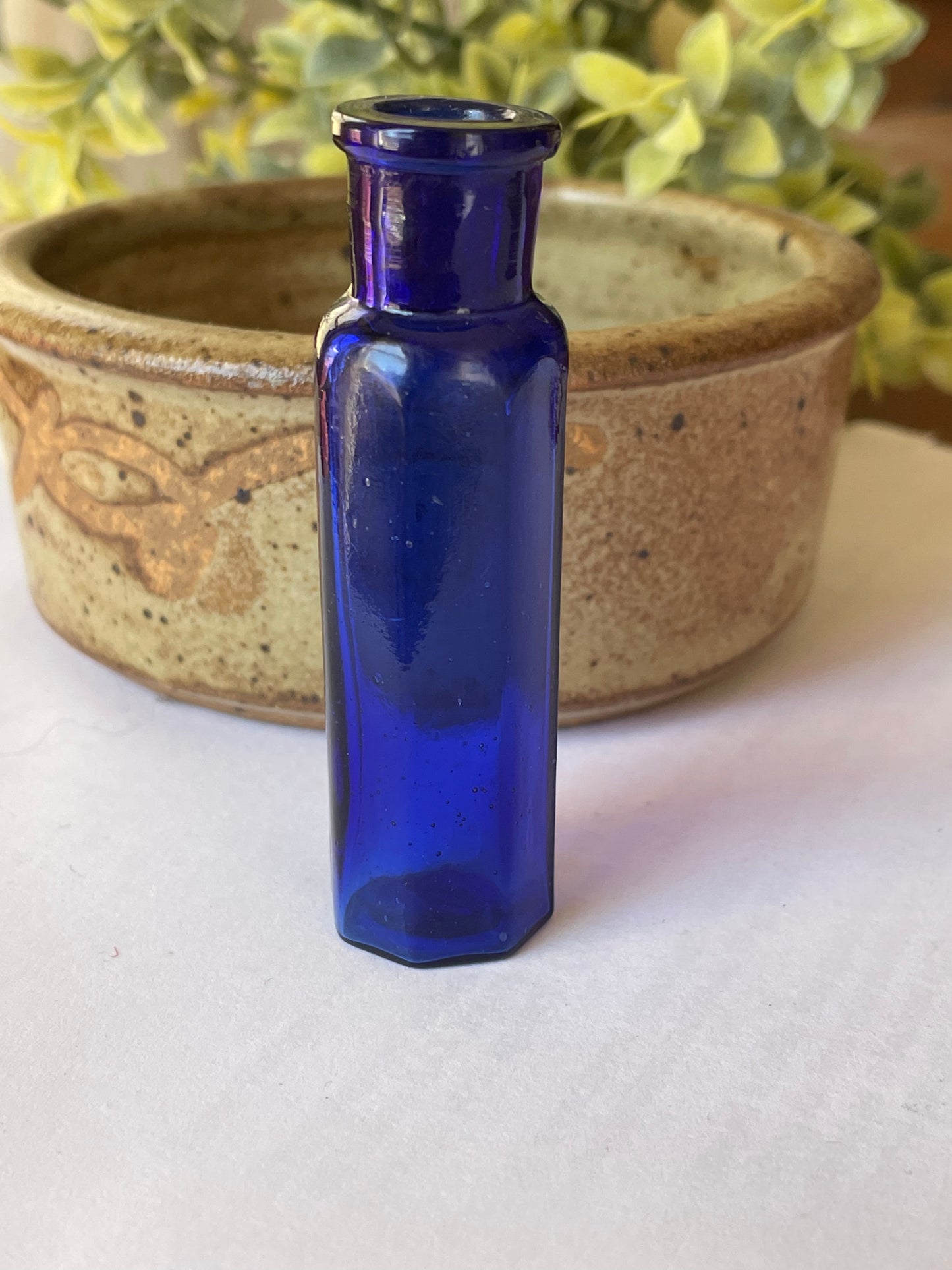 Antique octagonal cobalt blue glass bottle, narrow octagonal bottle. Early 20th century chemist bottle. Pharmacy bottle, 1920s poison bottle