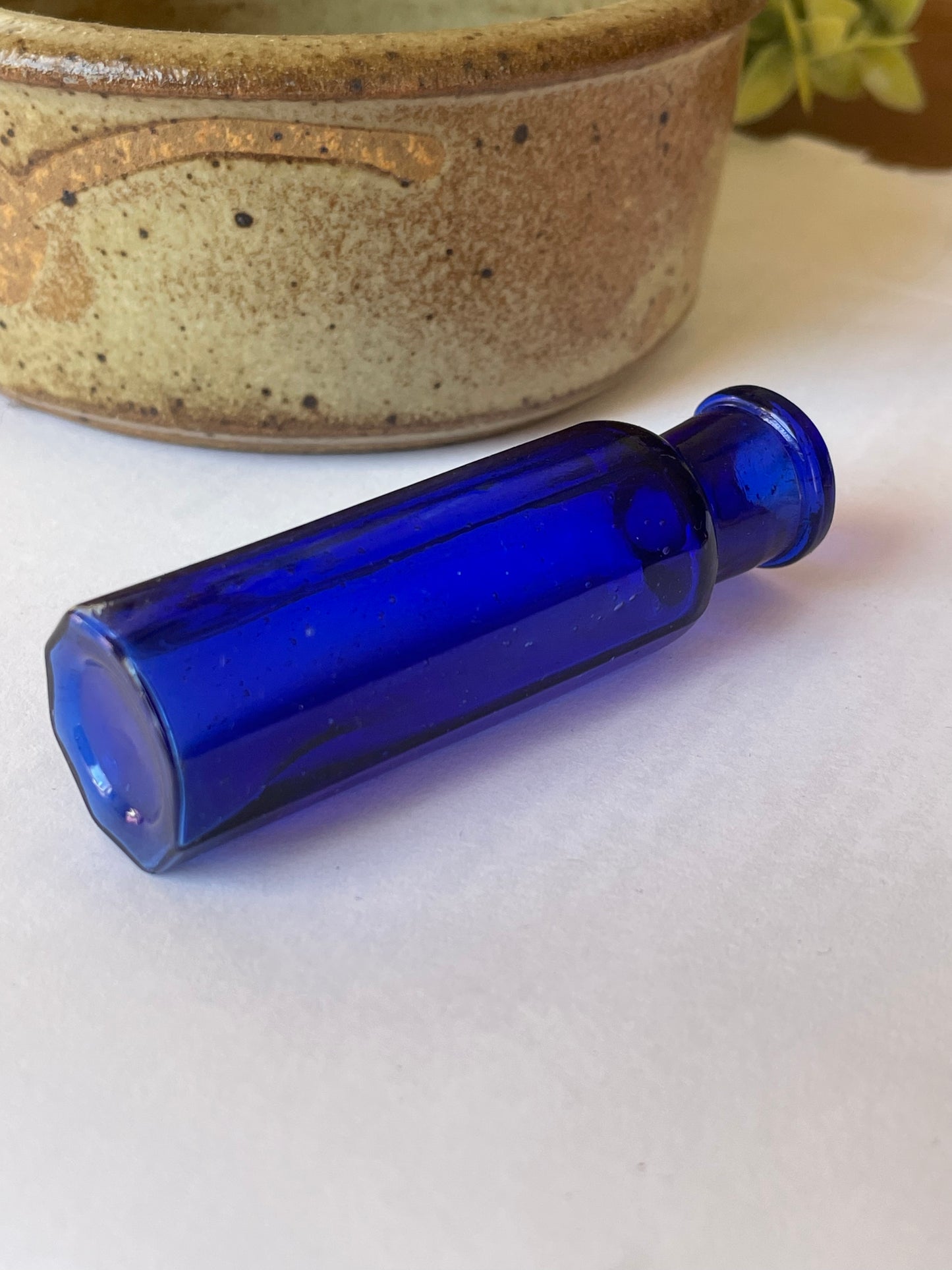 Antique octagonal cobalt blue glass bottle, narrow octagonal bottle. Early 20th century chemist bottle. Pharmacy bottle, 1920s poison bottle