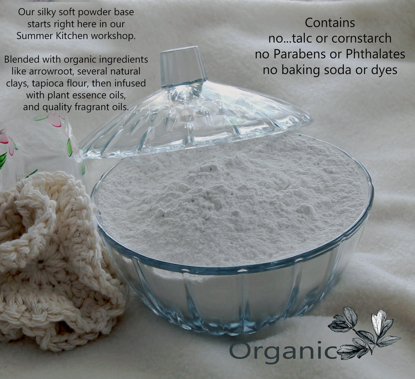bulk organic body powder, talc, cornstarch gmo free