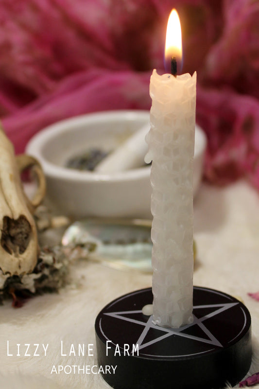 Candle Magic Mini Set | Hand-rolled Beeswax Pentagram Ritual Candle Set with Candle Holder, Incense Matches