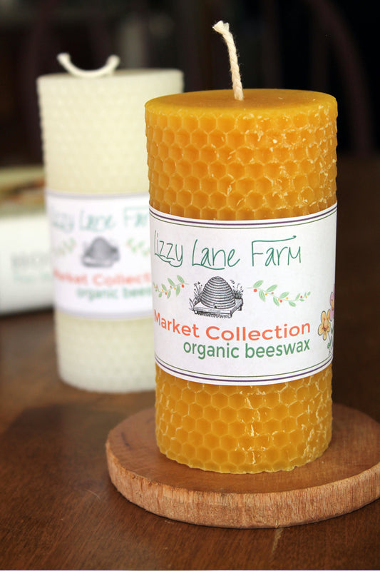Organic Beeswax Pillar Candle- Honeycomb - Lizzy Lane Farm Apothecary