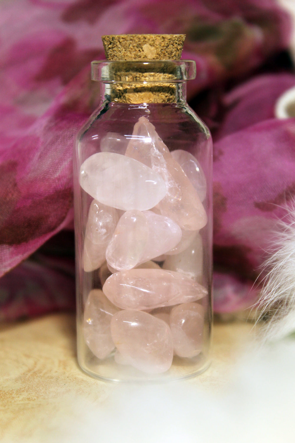 rose quartz healing stones, wishing bottle