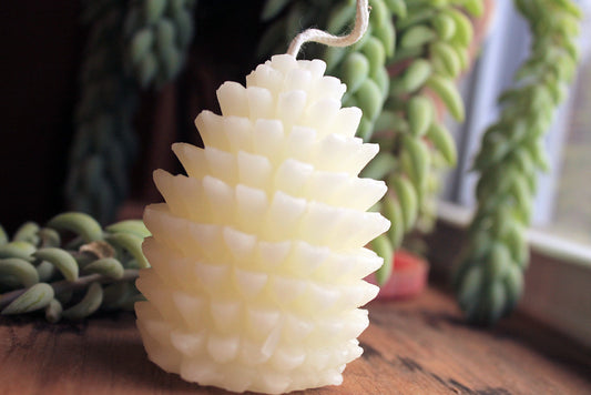 Beeswax White Pine Cone Candle- Small pine cone candle - Lizzy Lane Farm Apothecary