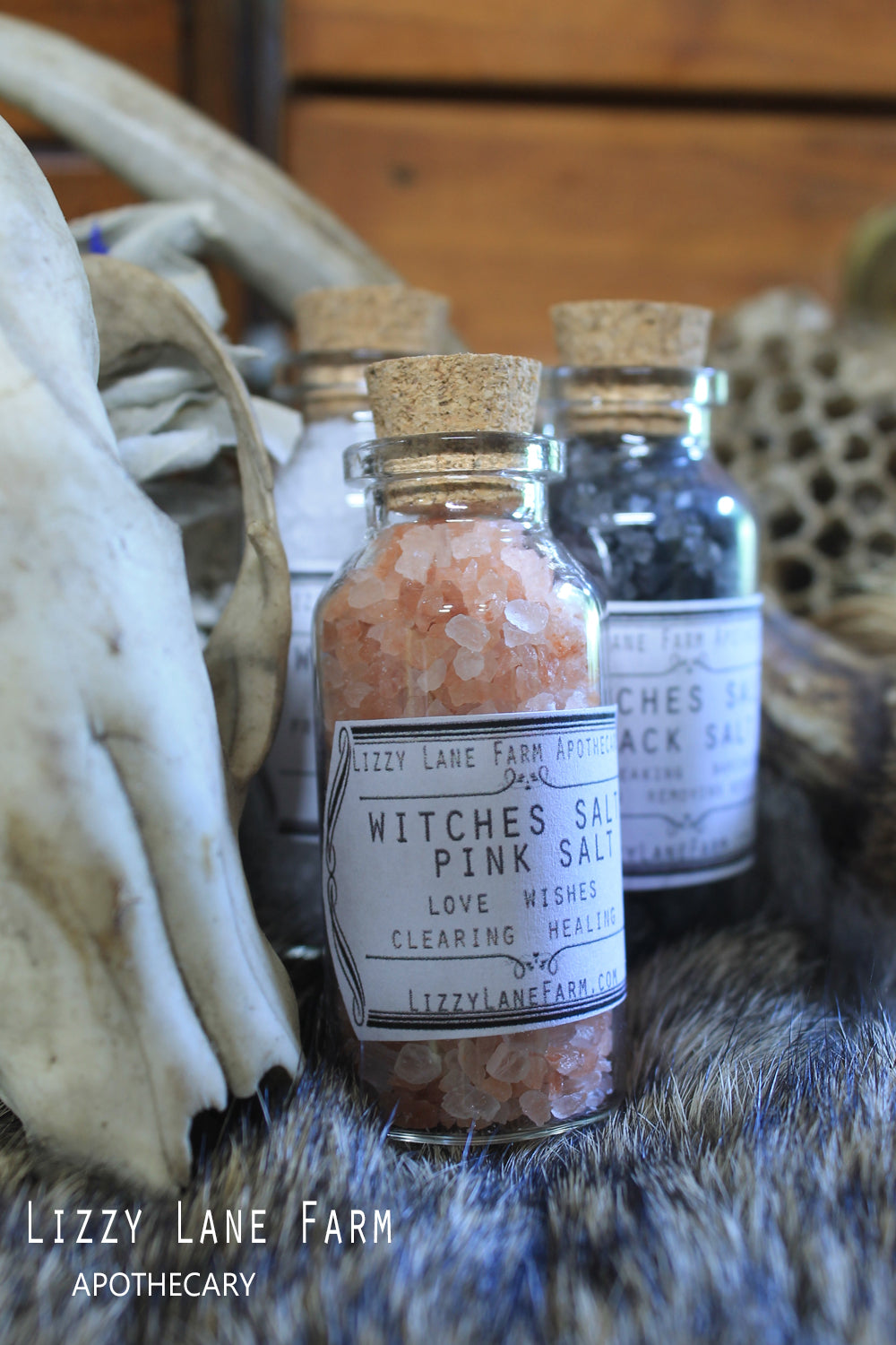 Witches Trio of colored spell salt. White, Black and Pink. Gift Boxed